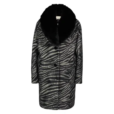N'onat Women's Grey / Black Zebra Chic Vegan Coat In Multi