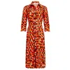N'onat Women's Orange / Red Sister Button Down Shirt Dress With Evil Eye Charm In Orange In Multi