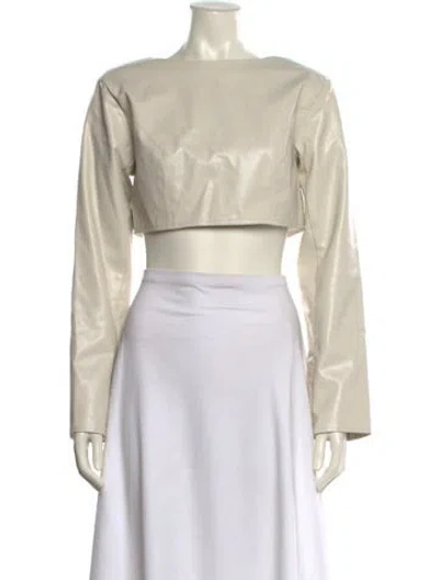Pre-owned Nonchalant Bateau Neckline Long Sleeve Crop Top In Gray