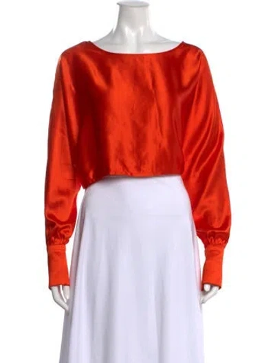 Pre-owned Nonchalant Bateau Neckline Long Sleeve Crop Top In Red
