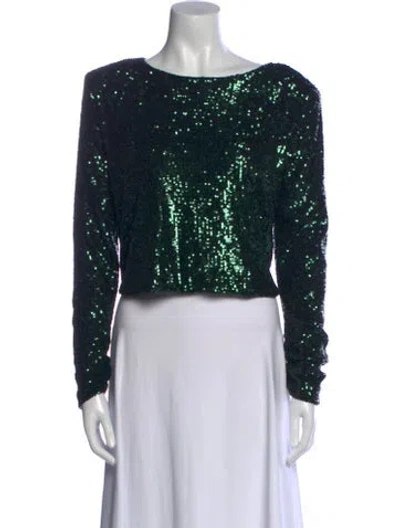 Pre-owned Nonchalant Bateau Neckline Long Sleeve Crop Top W/ Tags In Green