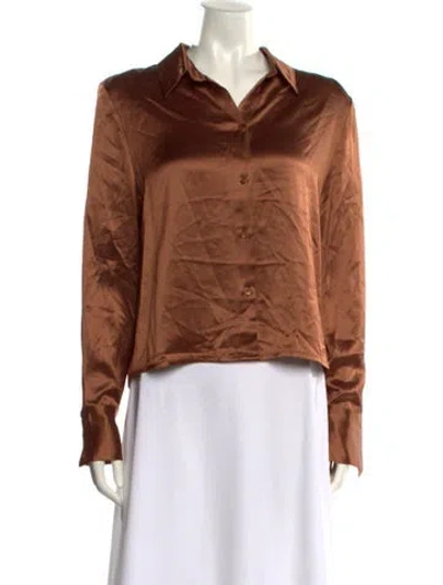 Pre-owned Nonchalant Cowl Neck Long Sleeve Button-up Top In Brown