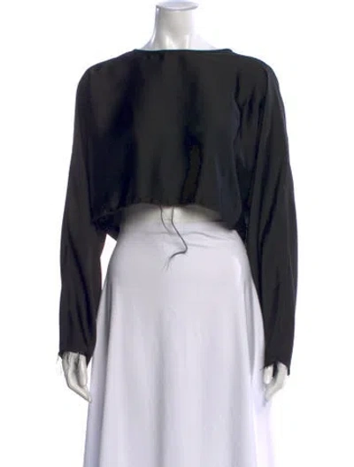 Pre-owned Nonchalant Crew Neck Long Sleeve Crop Top In Black
