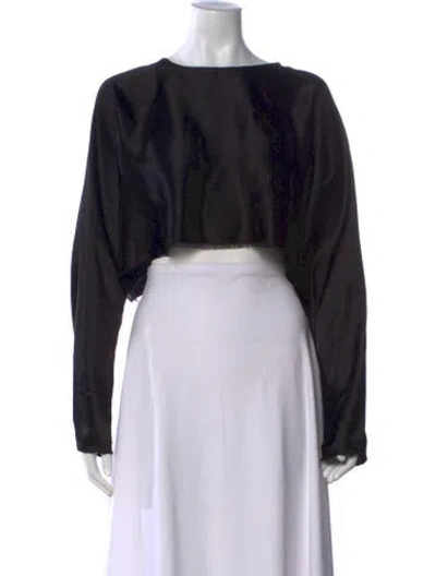Pre-owned Nonchalant Crew Neck Long Sleeve Crop Top In Black