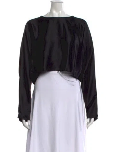Pre-owned Nonchalant Crew Neck Long Sleeve Crop Top In Black
