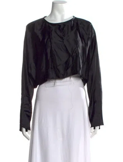 Pre-owned Nonchalant Crew Neck Long Sleeve Crop Top In Black