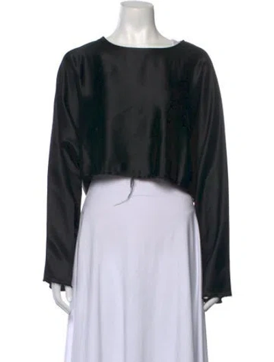 Pre-owned Nonchalant Crew Neck Long Sleeve Crop Top In Black