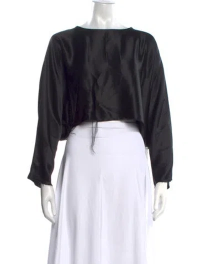 Pre-owned Nonchalant Crew Neck Long Sleeve Crop Top In Black