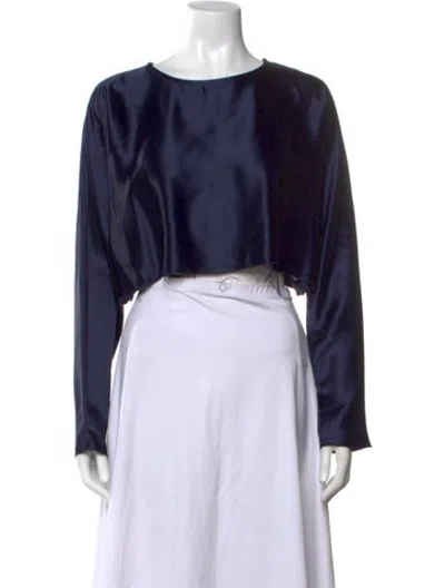 Pre-owned Nonchalant Crew Neck Long Sleeve Crop Top In Black