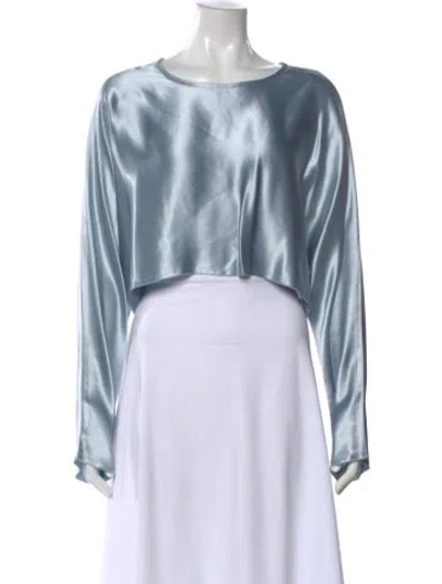 Pre-owned Nonchalant Crew Neck Long Sleeve Crop Top In Blue