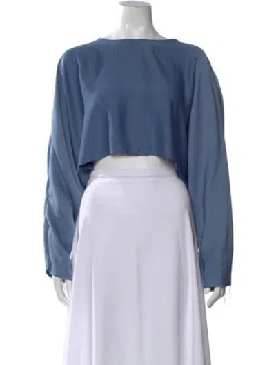 Pre-owned Nonchalant Crew Neck Long Sleeve Crop Top In Blue