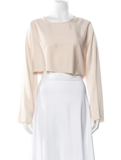 Pre-owned Nonchalant Crew Neck Long Sleeve Crop Top In Neutral