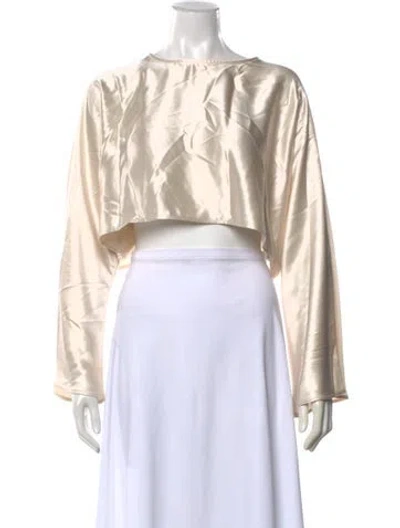 Pre-owned Nonchalant Crew Neck Long Sleeve Crop Top In Neutrals
