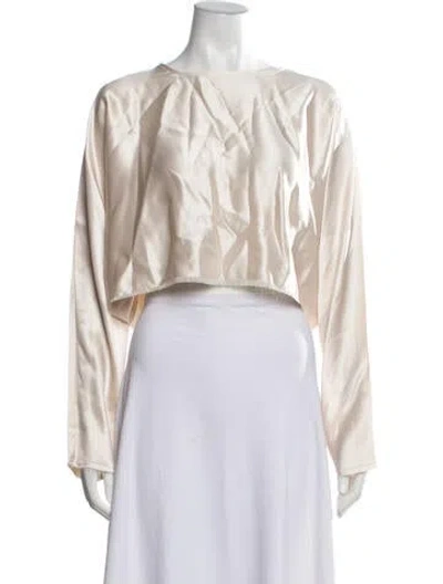 Pre-owned Nonchalant Crew Neck Long Sleeve Crop Top In Neutrals
