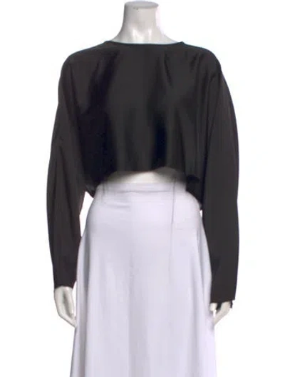 Pre-owned Nonchalant Crew Neck Long Sleeve Crop Top W/ Tags In Black