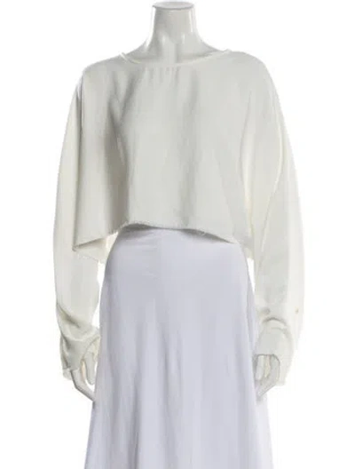 Pre-owned Nonchalant Crew Neck Long Sleeve Crop Top In White