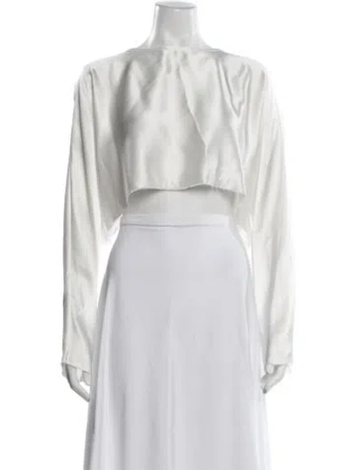 Pre-owned Nonchalant Crew Neck Long Sleeve Crop Top In White