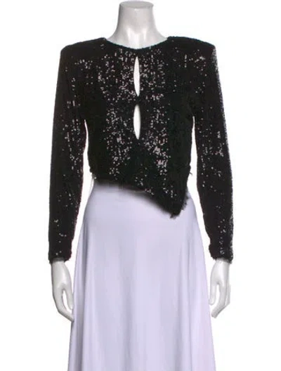 Pre-owned Nonchalant Graphic Print Plunge Neckline Top In Black