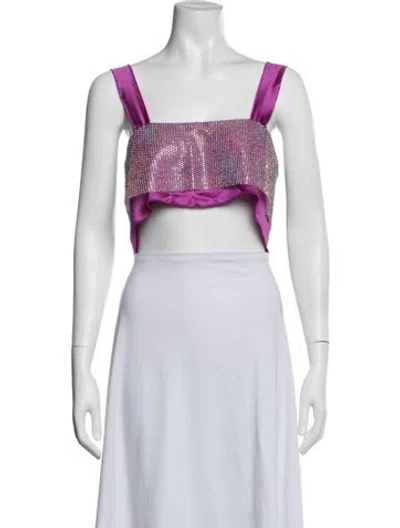 Pre-owned Nonchalant Graphic Print Square Neckline Crop Top In Purple
