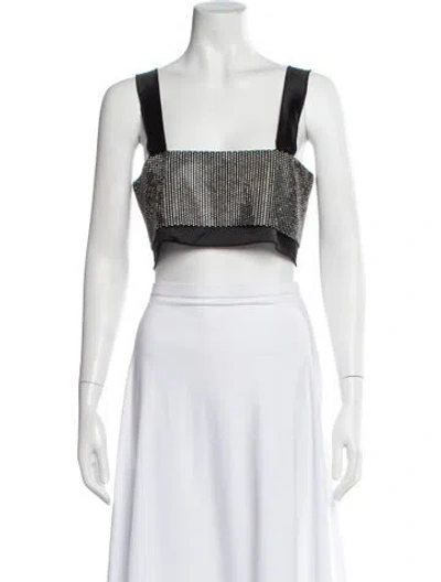 Pre-owned Nonchalant Graphic Print Square Neckline Crop Top In White