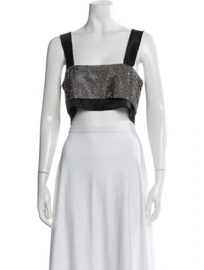Pre-owned Nonchalant Graphic Print Square Neckline Crop Top In White