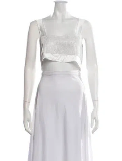 Pre-owned Nonchalant Graphic Print Square Neckline Crop Top In White
