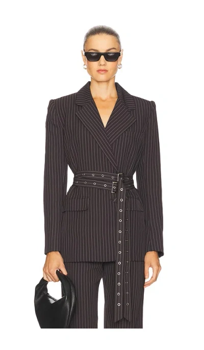 Nonchalant Label Axel Blazer In Gray & White Stripe