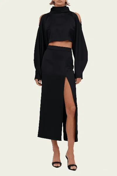 NONCHALANT LABEL LANE MIDI SKIRT IN BLACK