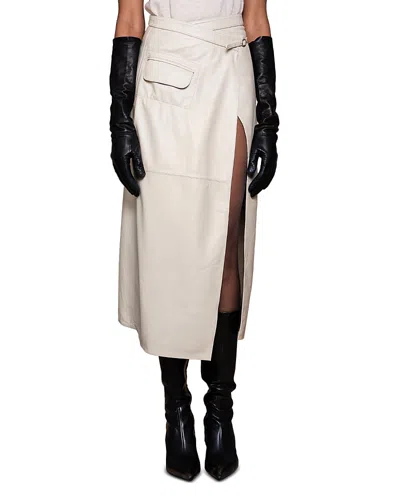 Nonchalant Label Leather Wrap Midi Skirt In Crema