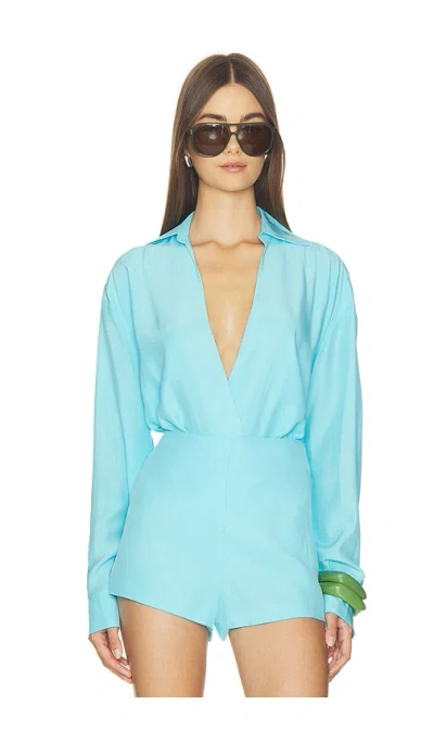 Nonchalant Label Valen Silk Bodysuit In Blue