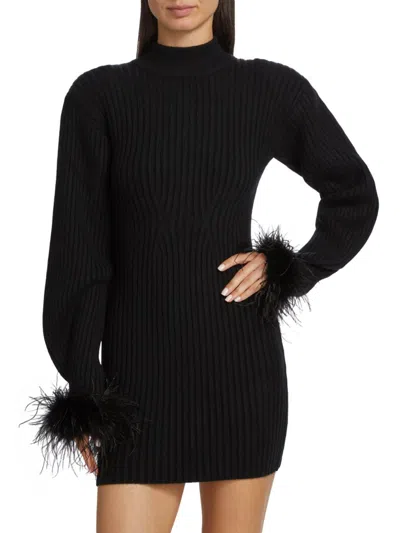 Nonchalant Label Women's Avery Feather-cuff Minidress In Black