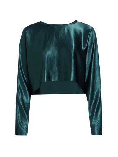 Nonchalant Label Women's Emilia Satin Crop Blouse In Emerald Green