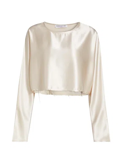 Nonchalant Label Women's Emilia Satin Crop Blouse In Gold