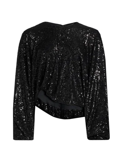 Nonchalant Label Women's Frankie Sequined Balloon-sleeve Top In Black