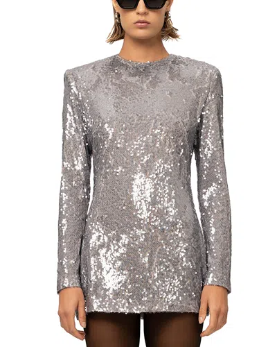 Nonchalant Label Zola Sequin Long Sleeve Mini Dress In Quicksilver