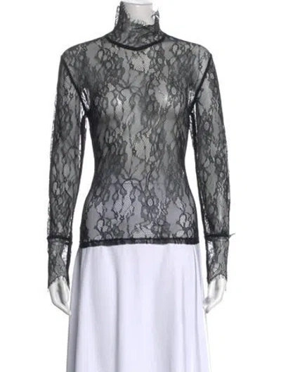 Pre-owned Nonchalant Lace Pattern Turtleneck Top W/ Tags In Gray