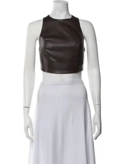 Pre-owned Nonchalant Leather Crew Neck Crop Top In Black