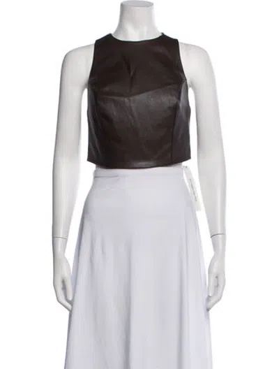 Pre-owned Nonchalant Leather Crew Neck Crop Top In Brown