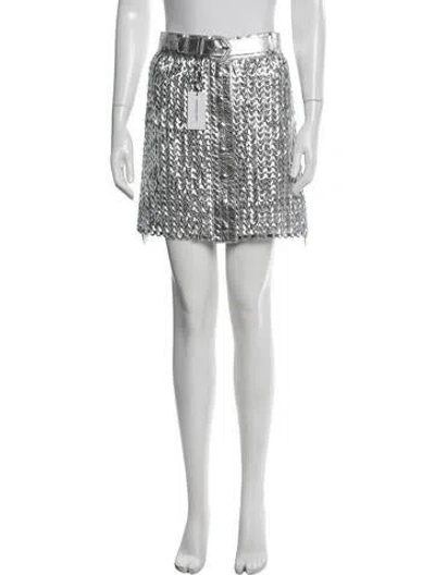 Pre-owned Nonchalant Leather Mini Skirt W/ Tags In Silver