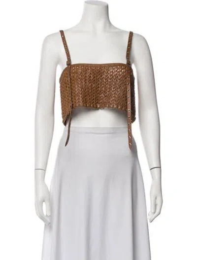 Pre-owned Nonchalant Leather Square Neckline Crop Top In White
