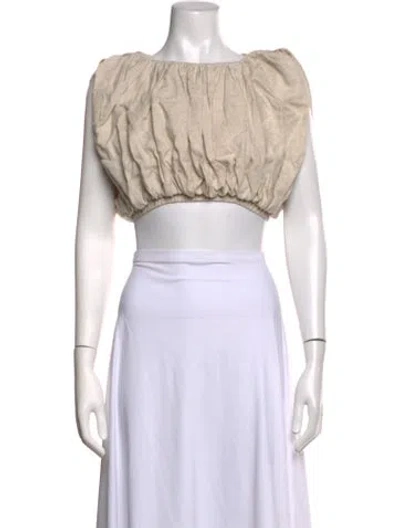 Pre-owned Nonchalant Linen Off-the-shoulder Crop Top In Neutrals