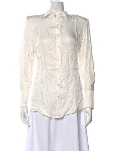 Pre-owned Nonchalant Long Sleeve Button-up Top In White