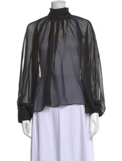 Pre-owned Nonchalant Mock Neck Long Sleeve Blouse W/ Tags In Grey