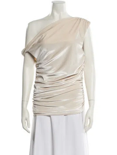 Pre-owned Nonchalant One-shoulder Short Sleeve Blouse W/ Tags In Neutral