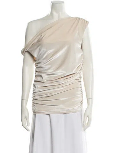 Pre-owned Nonchalant One-shoulder Short Sleeve Blouse W/ Tags In Neutrals