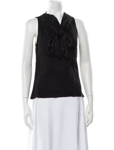 Pre-owned Nonchalant Patterned Tie Neck Blouse W/ Tags In Black