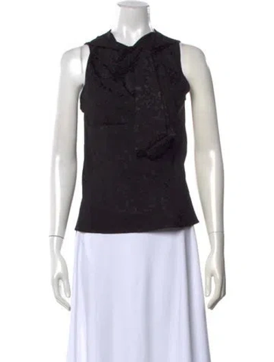 Pre-owned Nonchalant Patterned Tie Neck Top In Black
