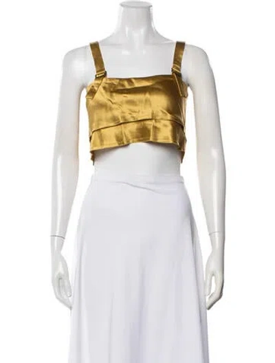 Pre-owned Nonchalant Satin Square Neckline Crop Top In Yellow