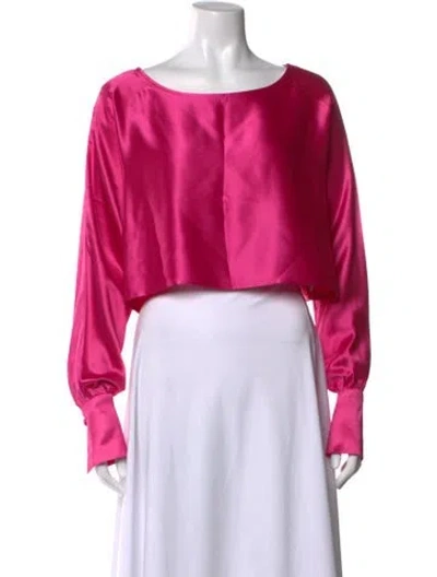 Pre-owned Nonchalant Scoop Neck Long Sleeve Crop Top In Pink