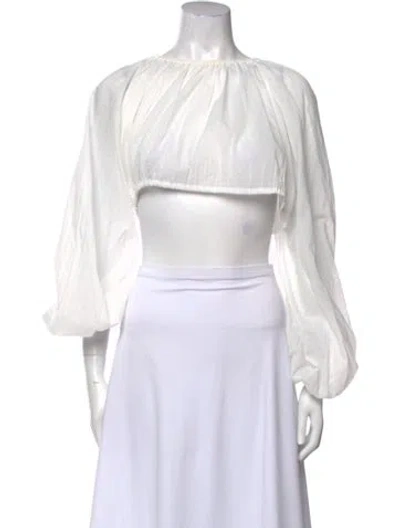 Pre-owned Nonchalant Scoop Neck Long Sleeve Crop Top In White